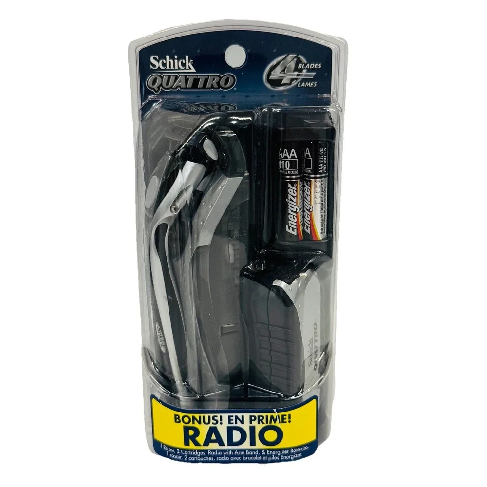 Vintage Men's Schick Quattro 4-Blade Razor With Two Cartridge And Bonus Radio